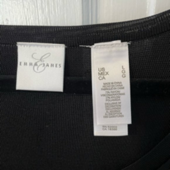 Emma James Black Top Decorative Round Neck Short Sleeve Size Large (L) - Picture 2 of 7